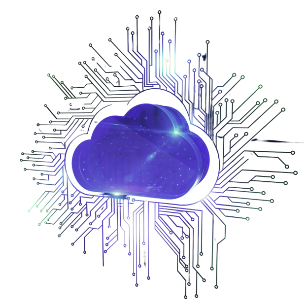 Digital cloud computing circuit illustration.